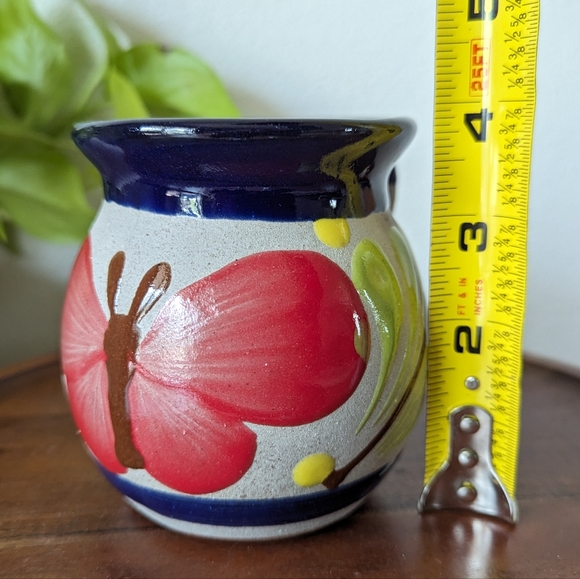 Vintage Mexican Folk Art Hand Painted Terracotta Pottery Stoneware Mug Butterfly - Picture 11 of 13